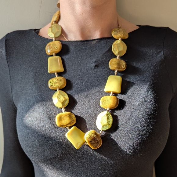 New Tan & Yellow Necklace with adjustable ribbon - Picture 2 of 16